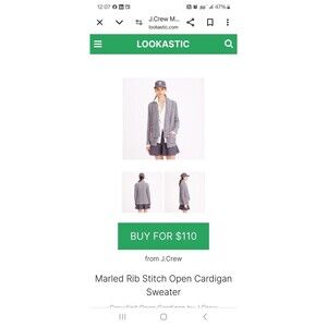 J. CREW Marled Grey Rib-Stitch Open Front Cardigan Sweater w/Pockets Womens M